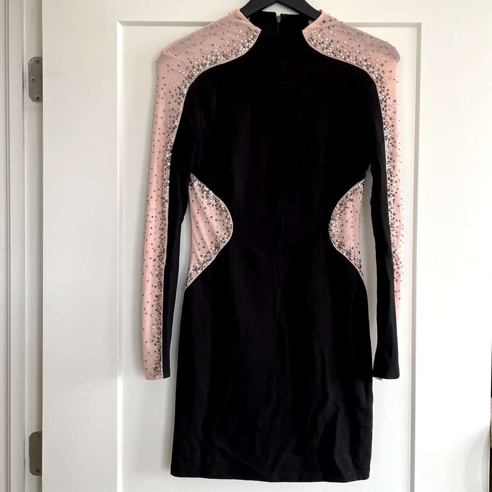 Forever Unique Women's Black Bodycon Illusion Dress With Embellishment Size 6